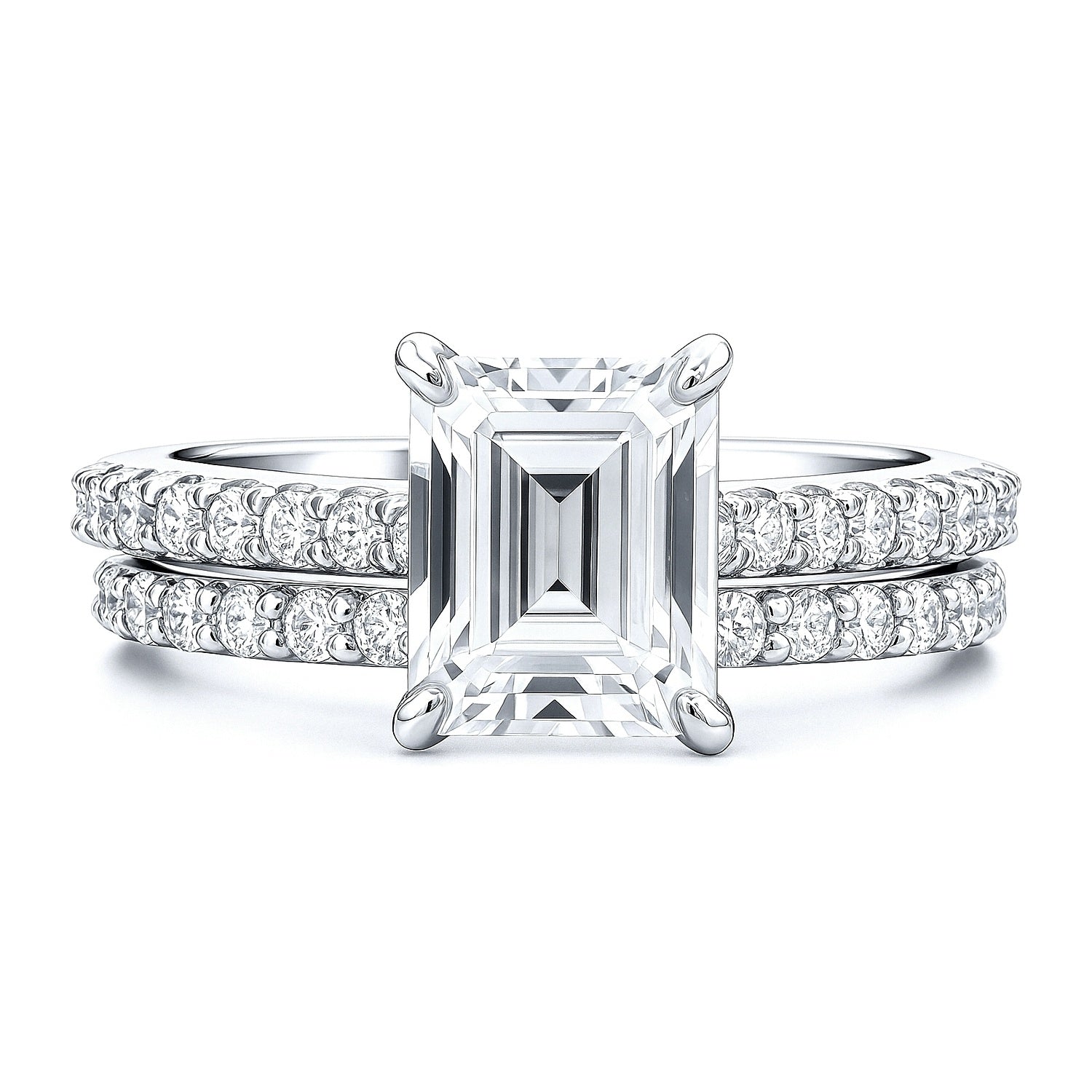 Solitaire 2.6ct Emerald Cut CZ Ring Set in Sterling Silver