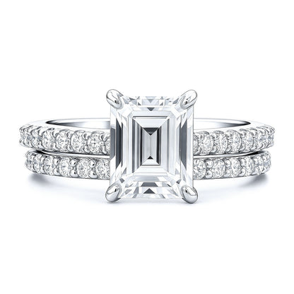 Solitaire 2.6ct Emerald Cut CZ Ring Set in Sterling Silver
