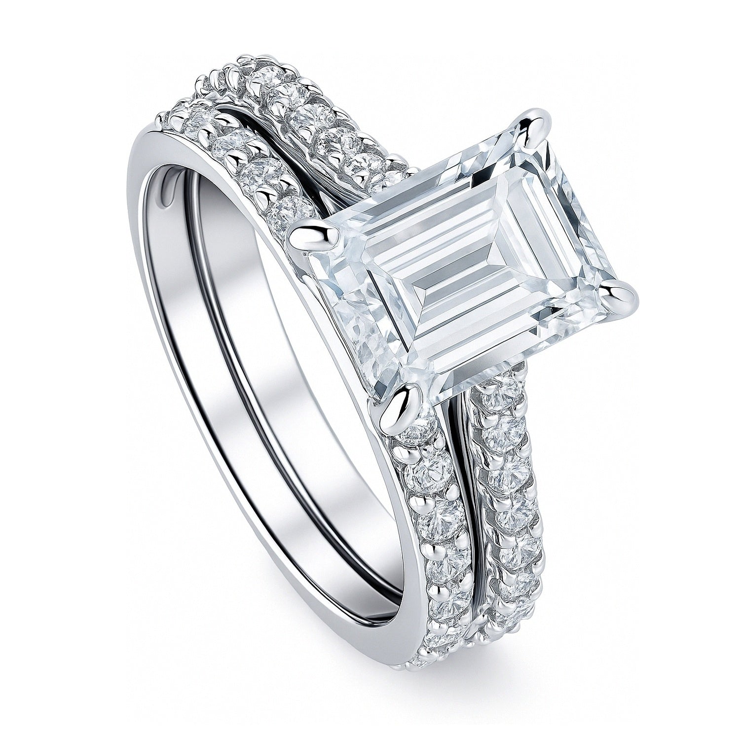 Solitaire 2.6ct Emerald Cut CZ Ring Set in Sterling Silver, 4 of 12