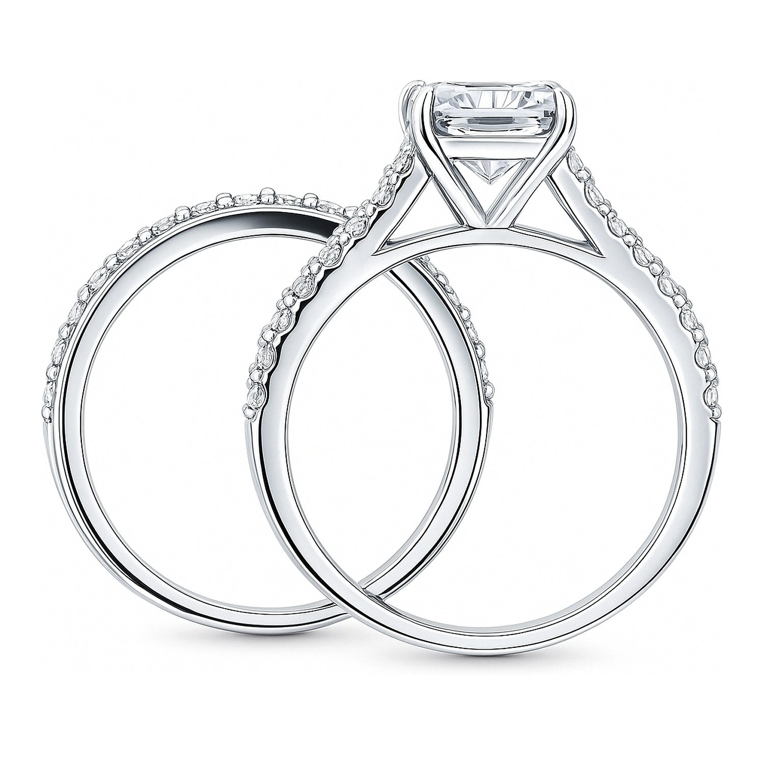 Solitaire 2.6ct Emerald Cut CZ Ring Set in Sterling Silver, 8 of 12