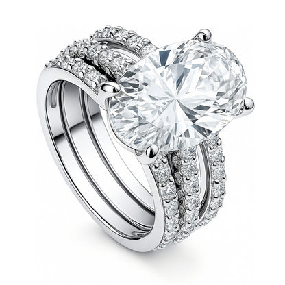 Solitaire 5.5ct Oval CZ Ring Set in Sterling Silver
