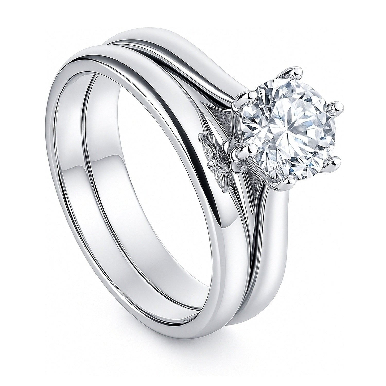 Solitaire 1ct CZ Ring Set in Sterling Silver