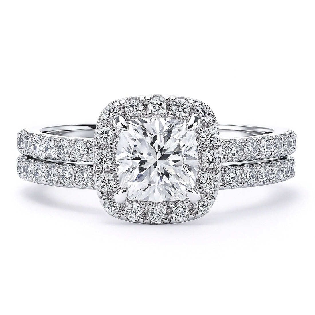 Halo Cushion CZ Ring Set in Sterling Silver