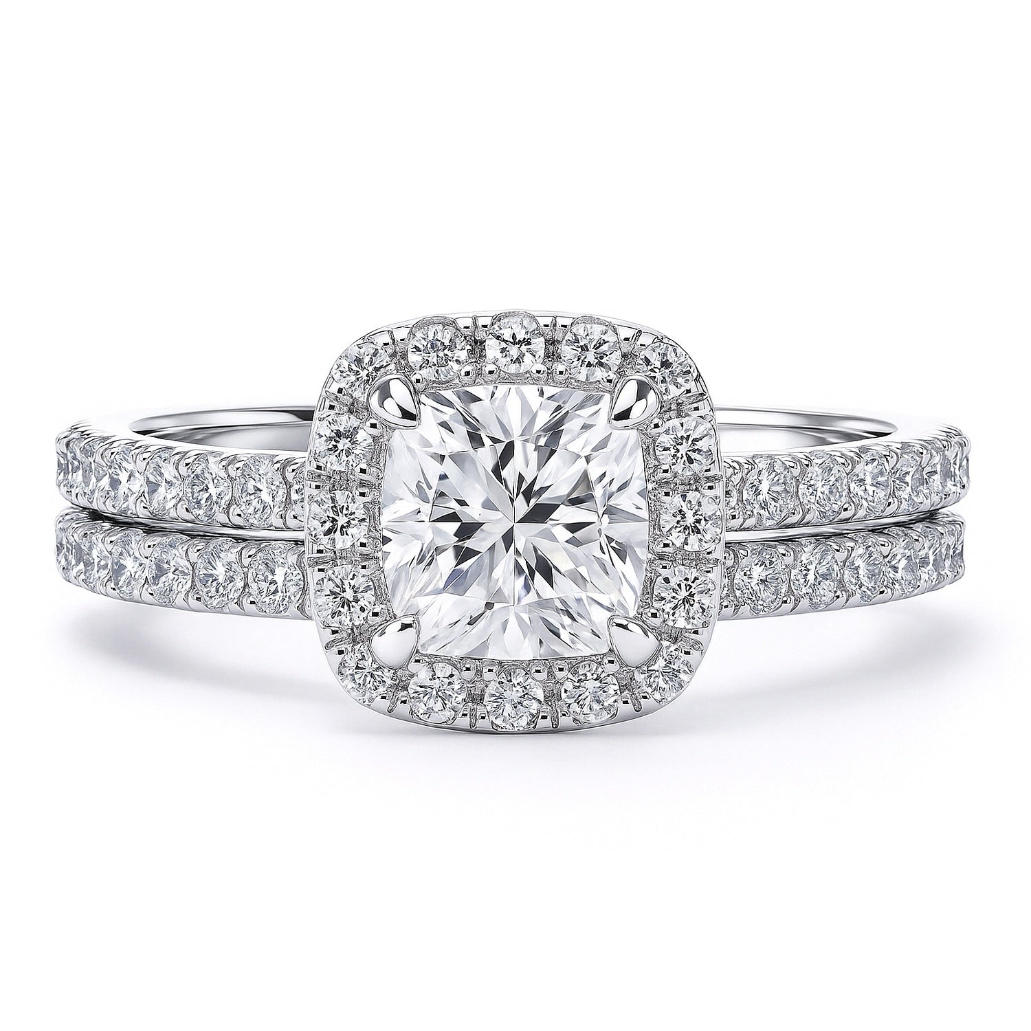 Halo Cushion CZ Ring Set in Sterling Silver, 1 of 14