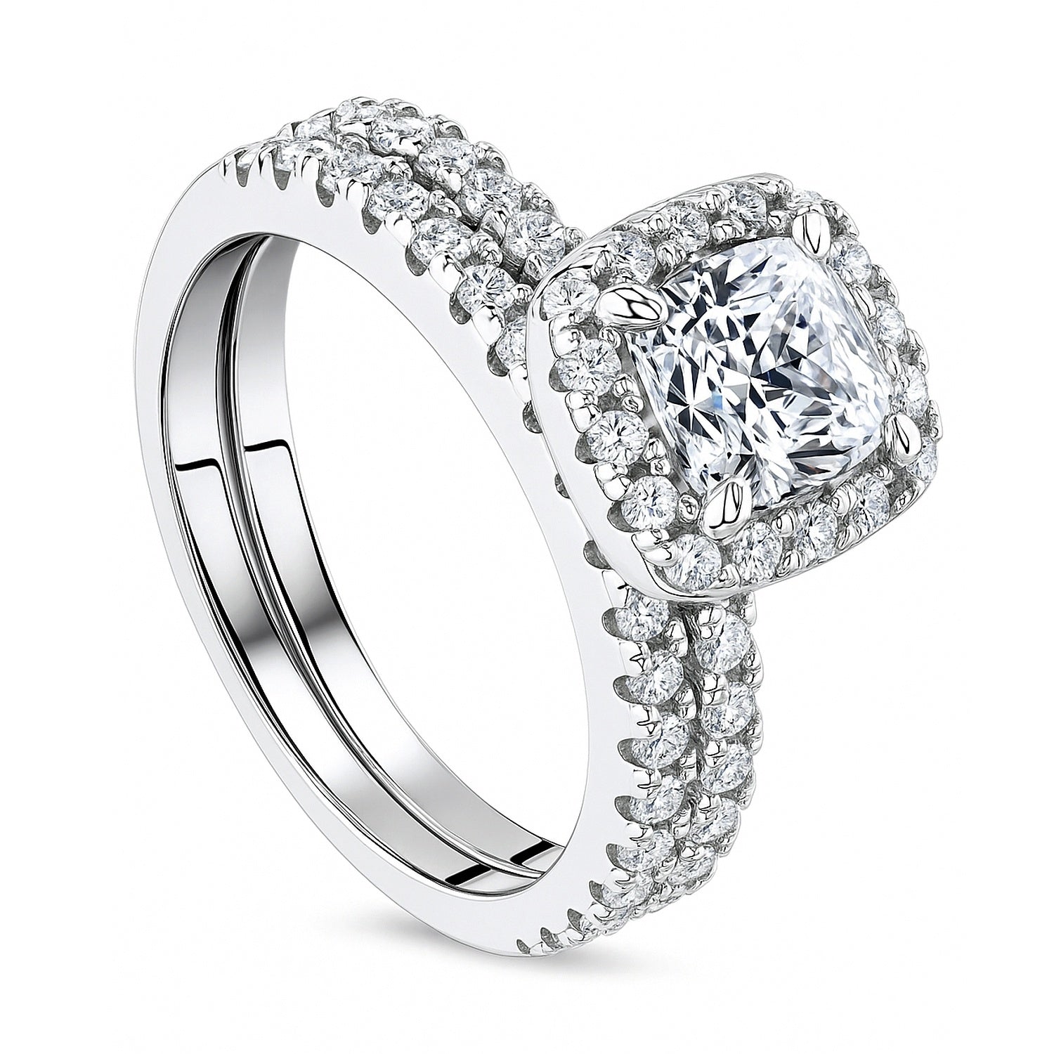 Halo Cushion CZ Ring Set in Sterling Silver, 4 of 14