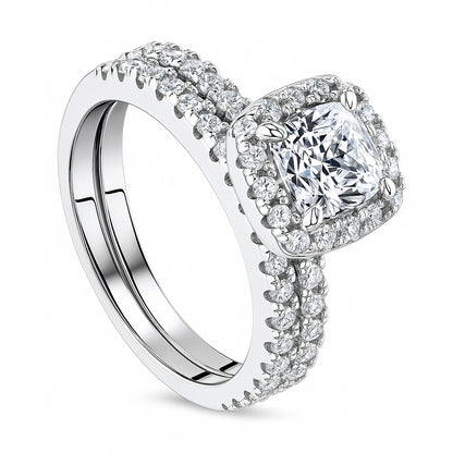 Halo Cushion CZ Ring Set in Sterling Silver