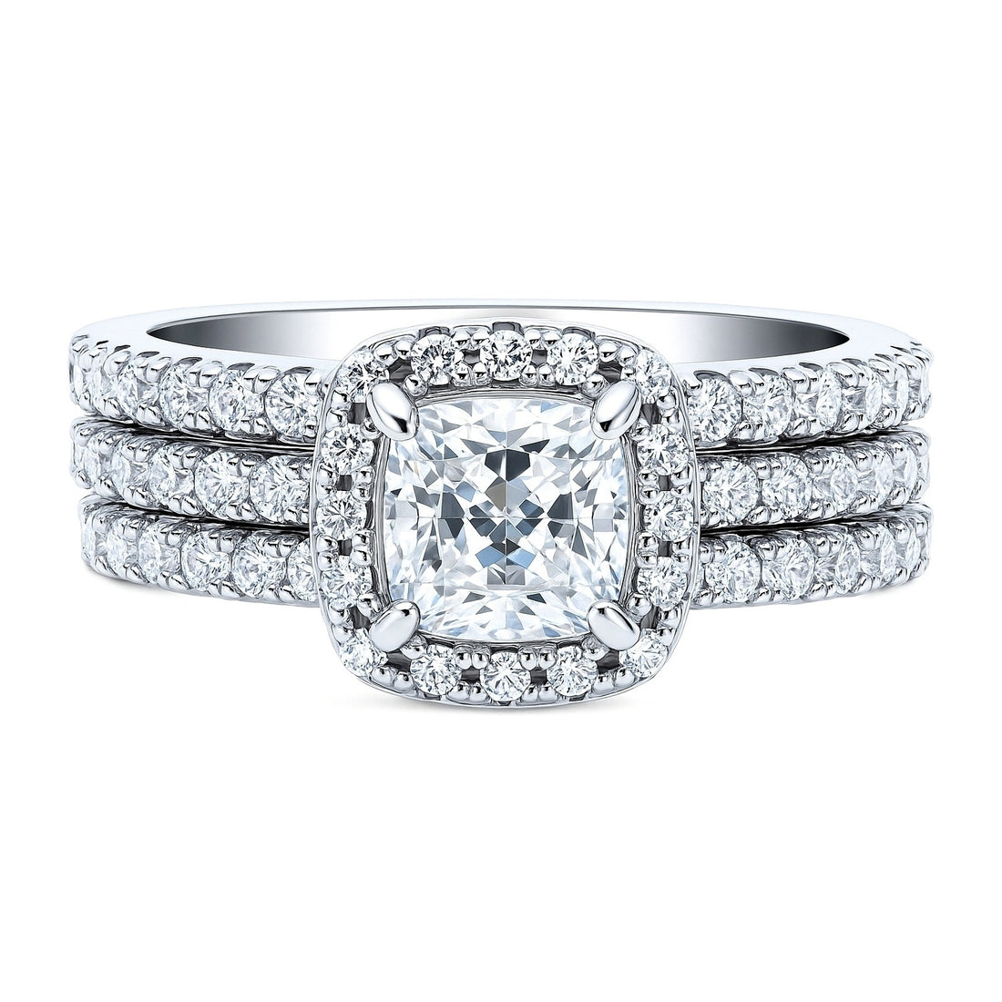 Halo Cushion CZ Ring Set in Sterling Silver