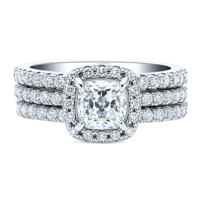 Halo Cushion CZ Ring Set in Sterling Silver