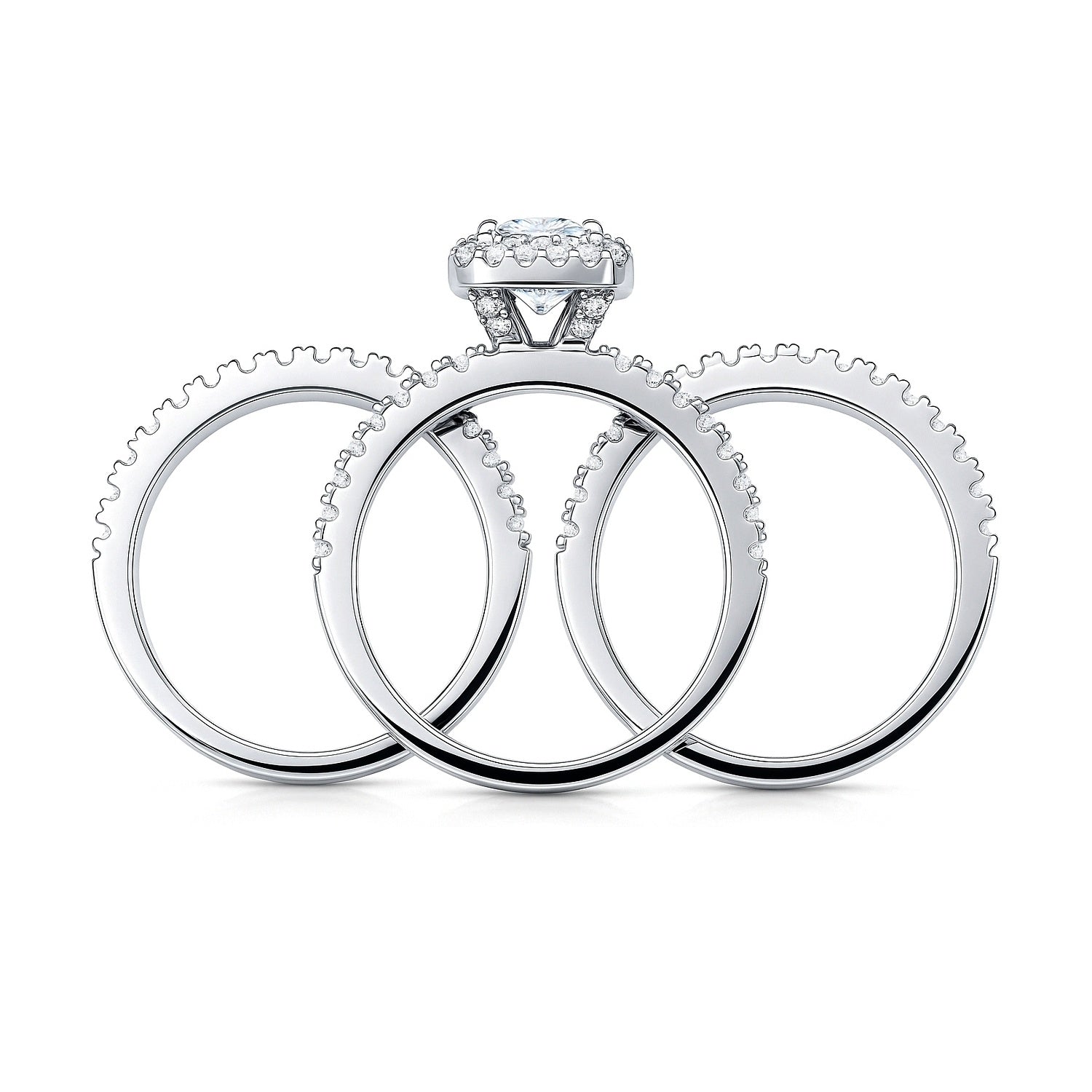 Halo Cushion CZ Ring Set in Sterling Silver, 8 of 13