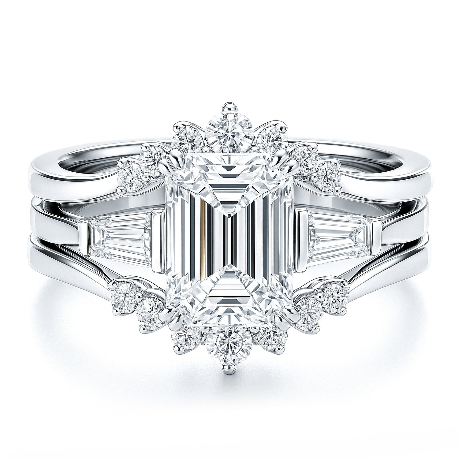 3-Stone Wishbone 7-Stone 2.1ct CZ Ring Set in Sterling Silver
