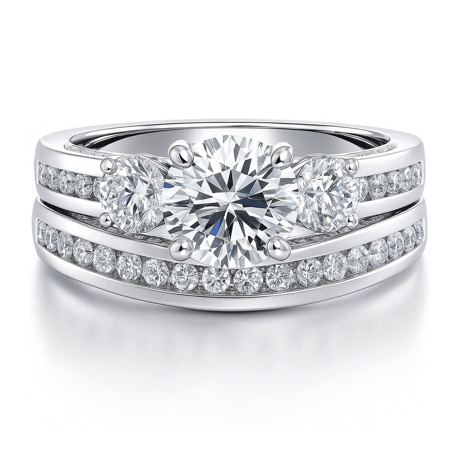 3-Stone 1ct CZ Ring Set in Sterling Silver
