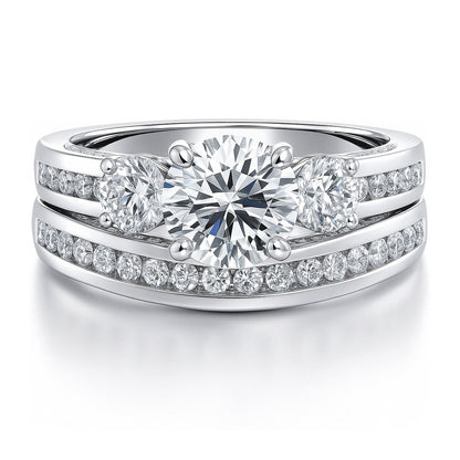 3-Stone 1ct CZ Ring Set in Sterling Silver