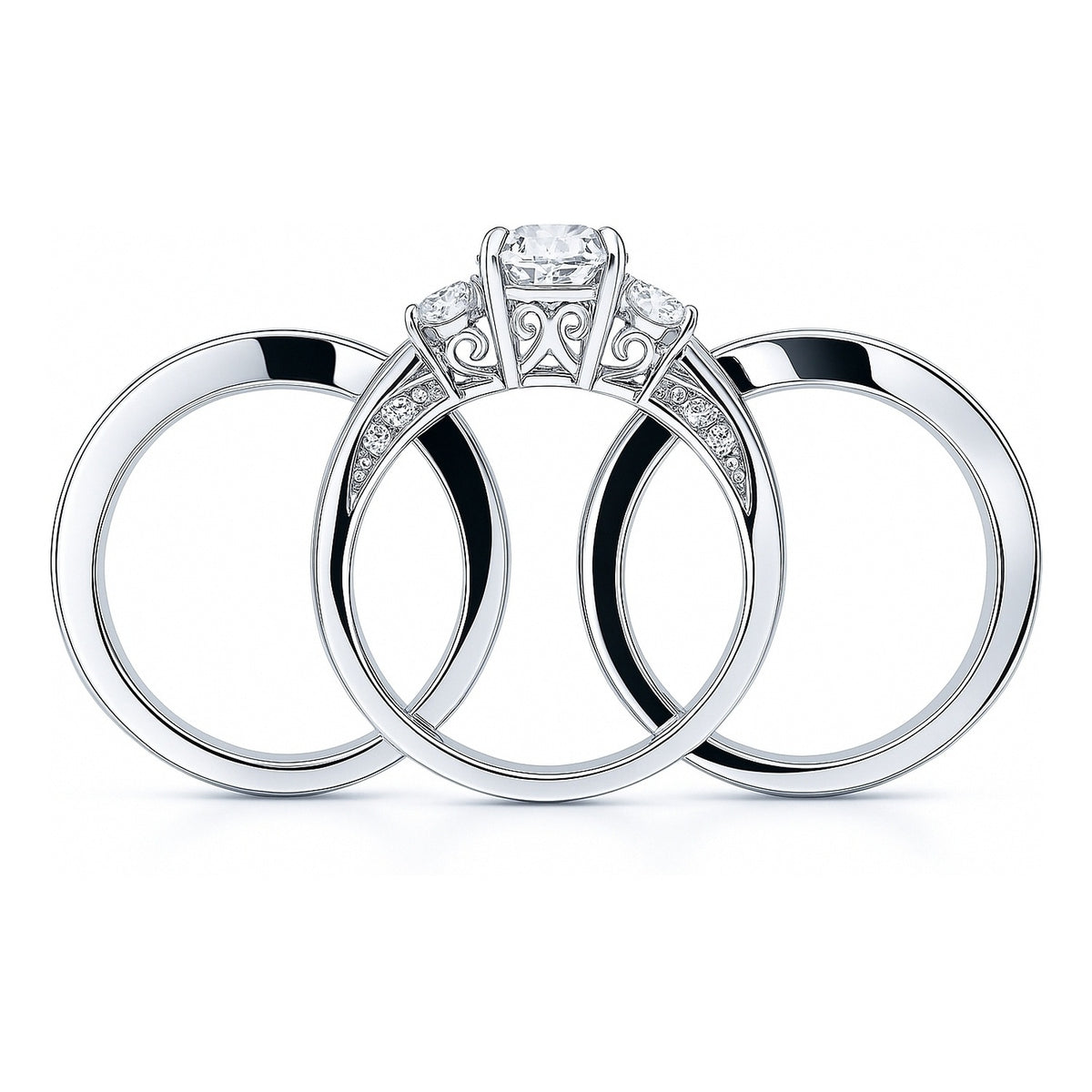 3-Stone 1ct CZ Ring Set in Sterling Silver