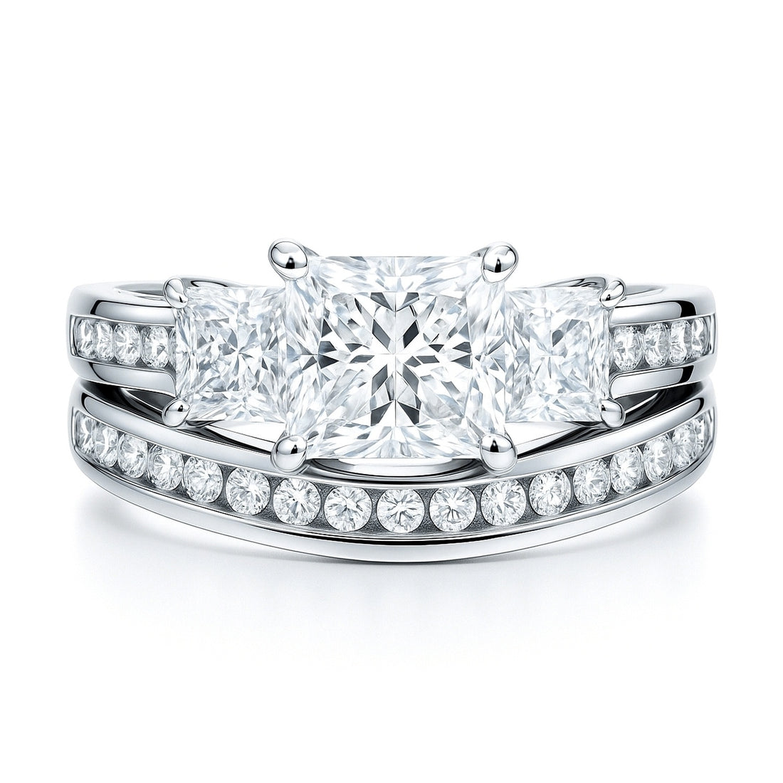 3-Stone 1.6ct Princess CZ Ring Set in Sterling Silver