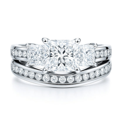 3-Stone 1.6ct Princess CZ Ring Set in Sterling Silver