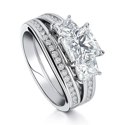 3-Stone 1.6ct Princess CZ Ring Set in Sterling Silver