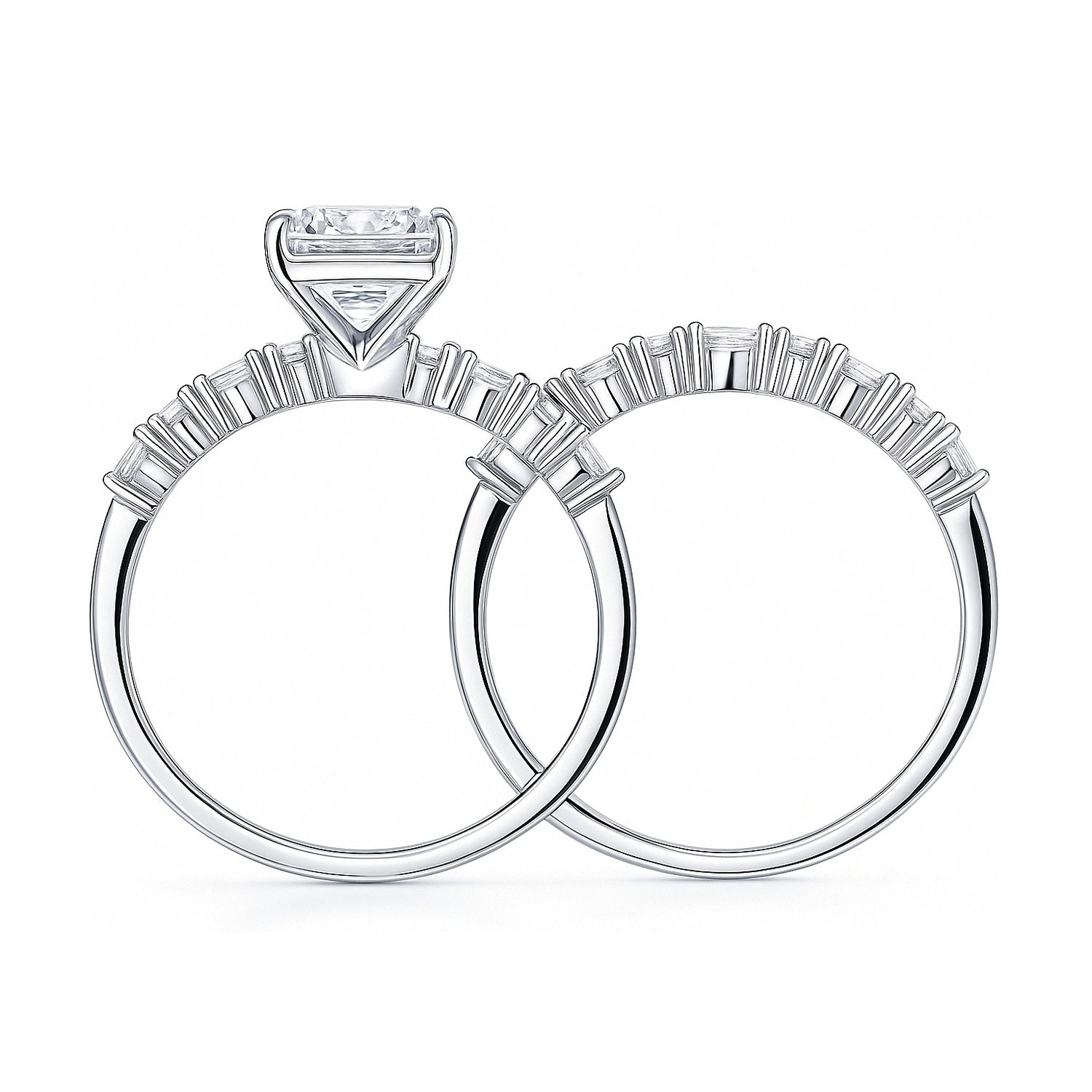 Solitaire Art Deco Emerald Cut CZ Ring Set in Sterling Silver, 8 of 18