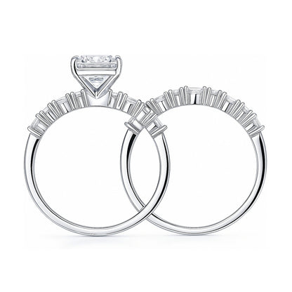 Solitaire Art Deco Emerald Cut CZ Ring Set in Sterling Silver