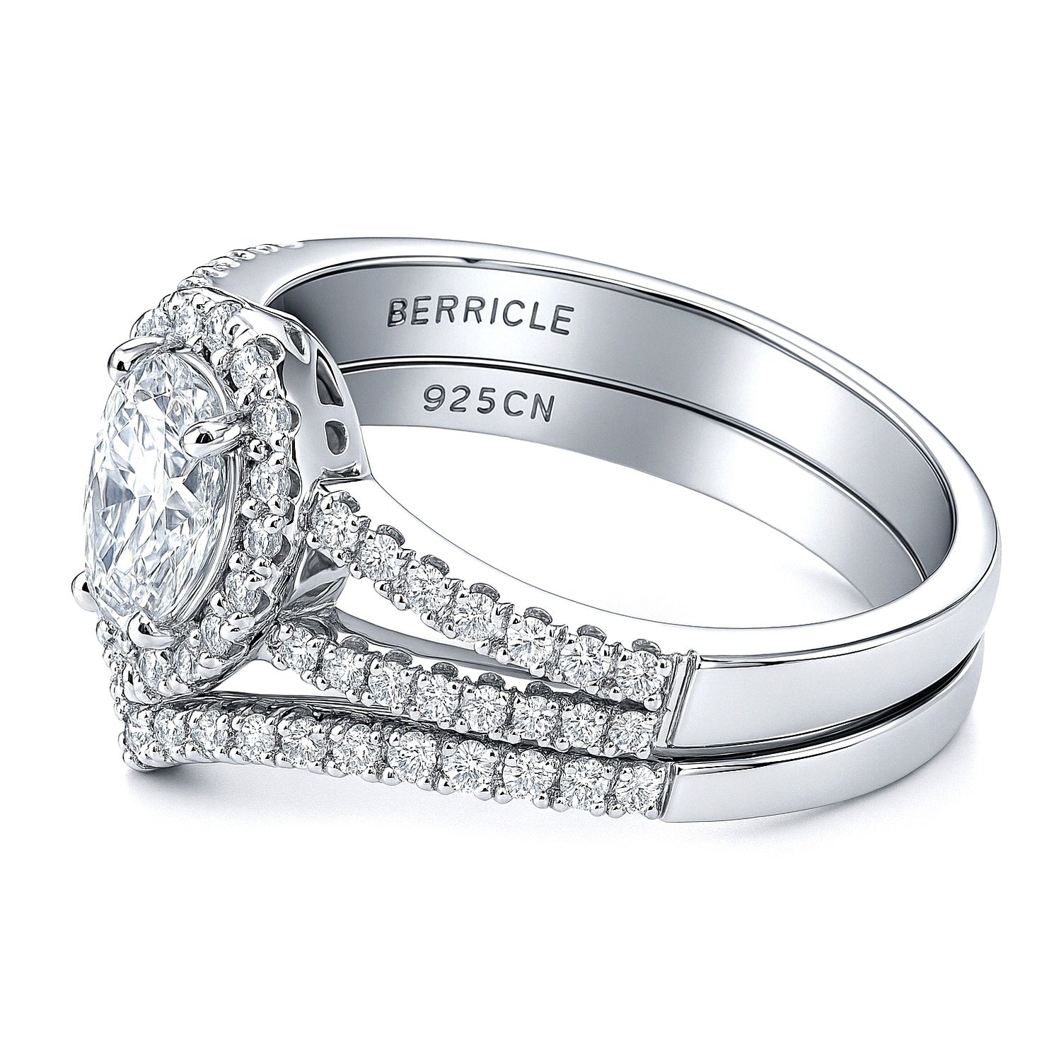 Halo Wishbone Pear CZ Split Shank Ring Set in Sterling Silver, 8 of 17