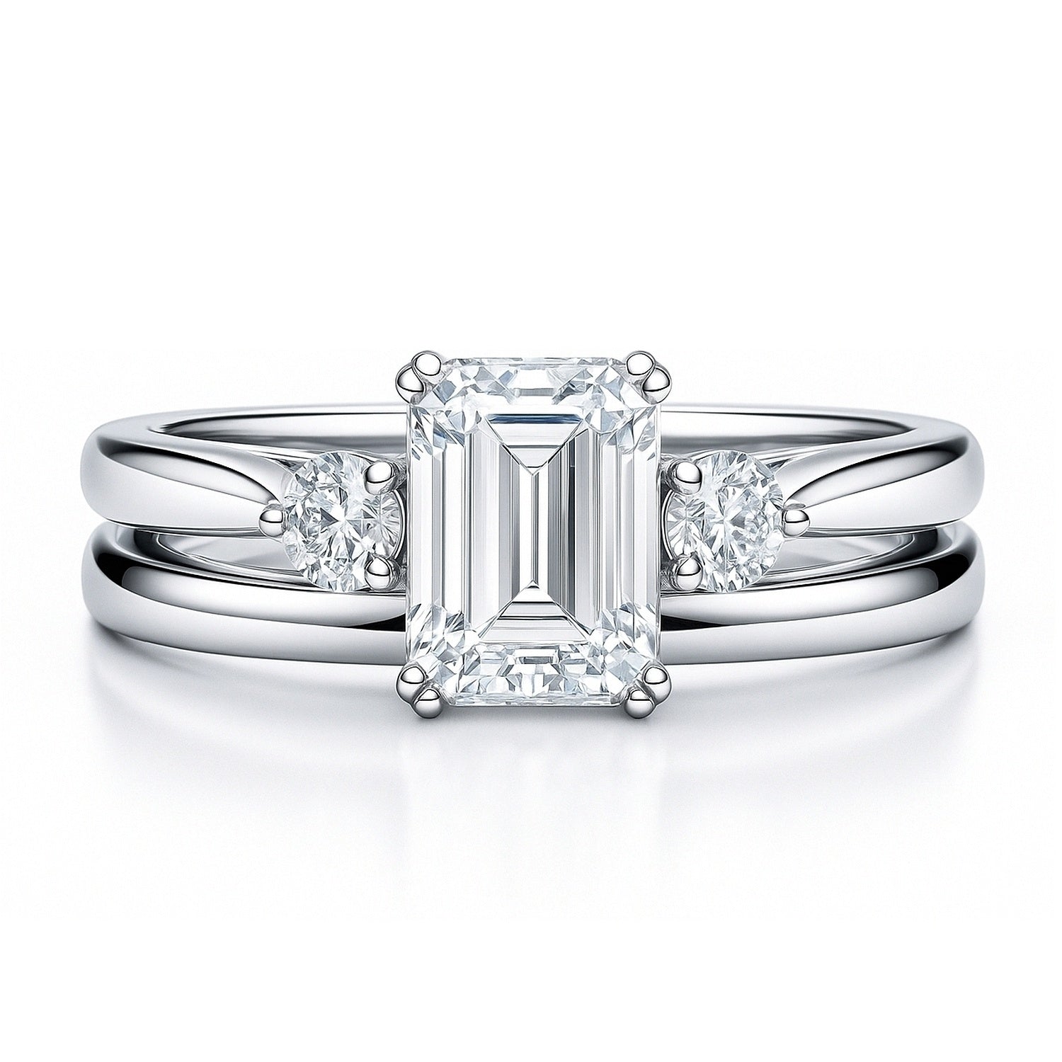 3-Stone 1ct Emerald Cut CZ Ring Set in Sterling Silver, 1 of 12