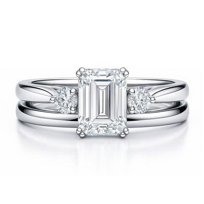 3-Stone 1ct Emerald Cut CZ Ring Set in Sterling Silver