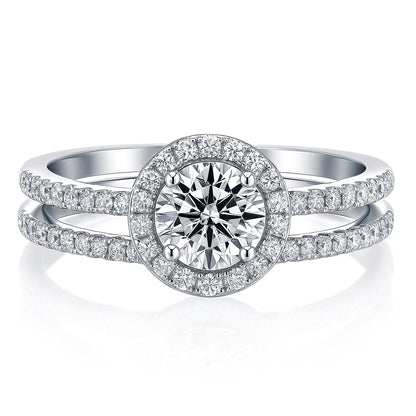 Halo CZ Ring Set in Sterling Silver