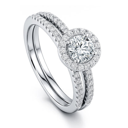 Halo CZ Ring Set in Sterling Silver