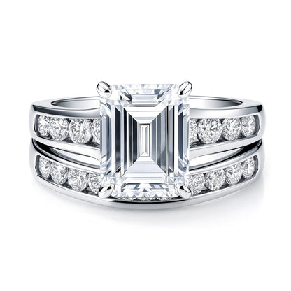Solitaire 3.8ct Emerald Cut CZ Ring Set in Sterling Silver