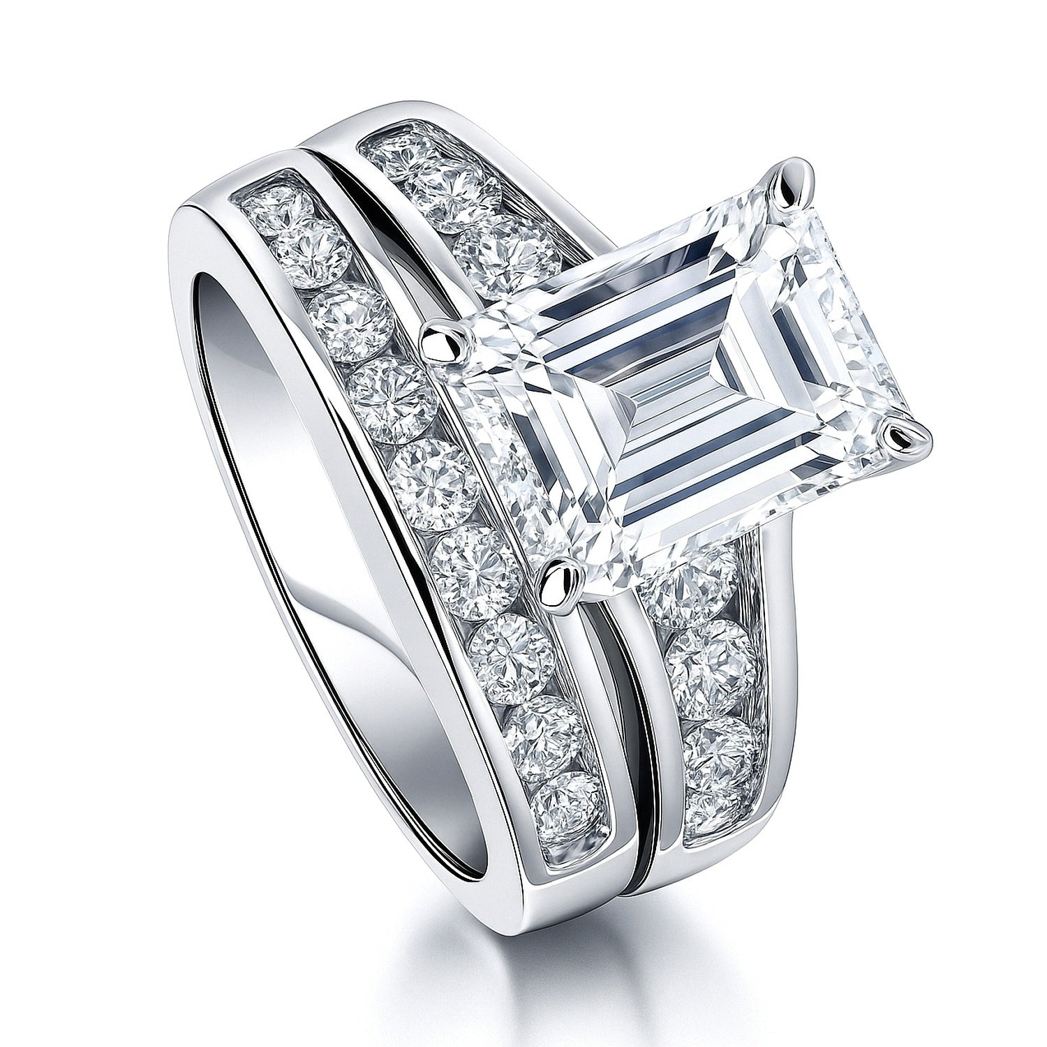 Solitaire 3.8ct Emerald Cut CZ Ring Set in Sterling Silver, 4 of 17
