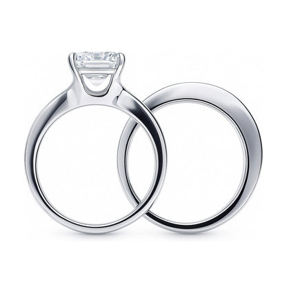 Solitaire 3.8ct Emerald Cut CZ Ring Set in Sterling Silver