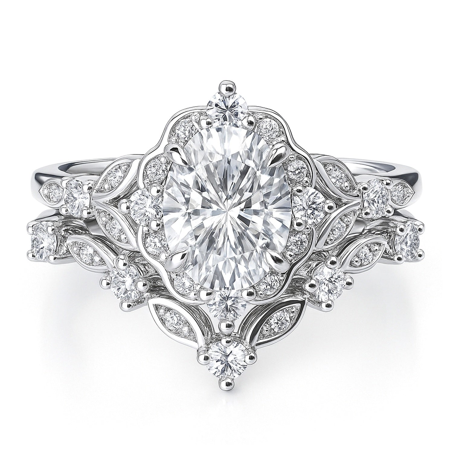 Halo Art Deco Chevron V Shaped CZ Ring Set in Sterling Silver, 1 of 19