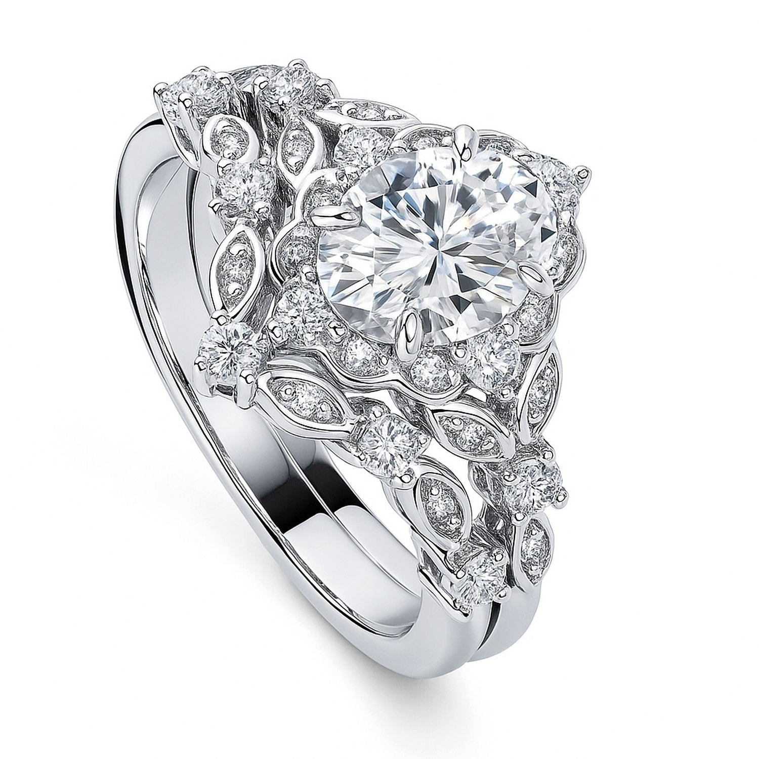 Halo Art Deco Chevron V Shaped CZ Ring Set in Sterling Silver, 4 of 19