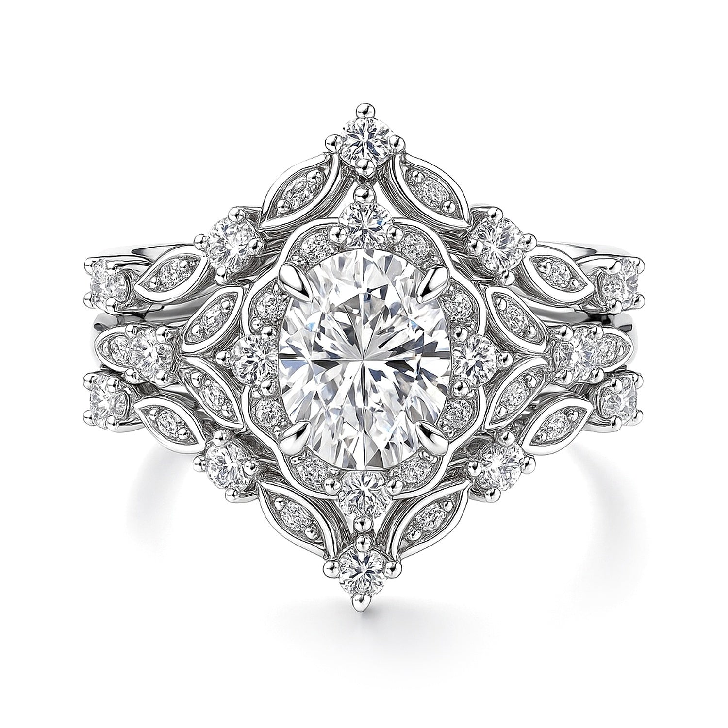 Halo Art Deco Chevron V Shaped CZ Ring Set in Sterling Silver, 1 of 15