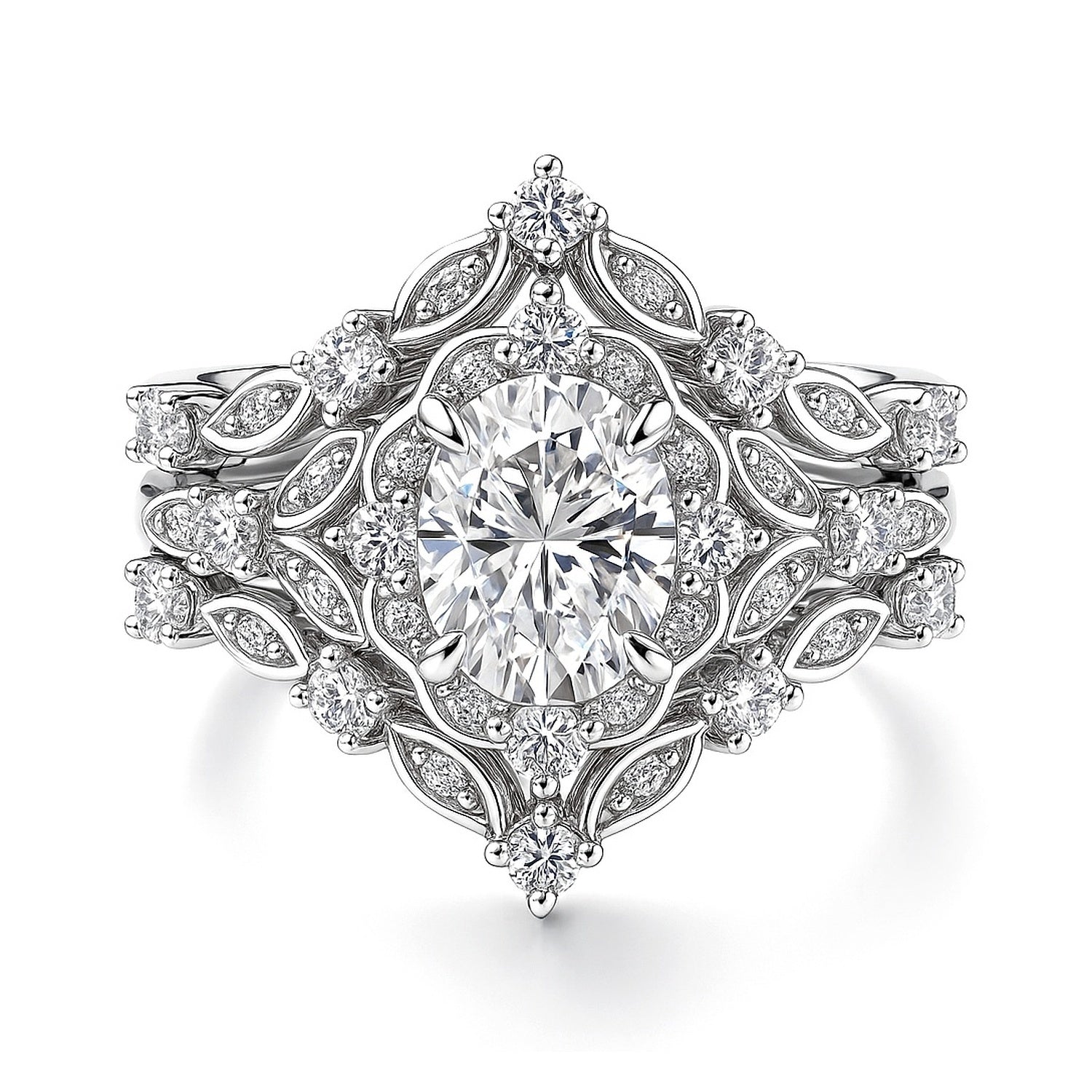 Halo Art Deco Chevron V Shaped CZ Ring Set in Sterling Silver, 1 of 15