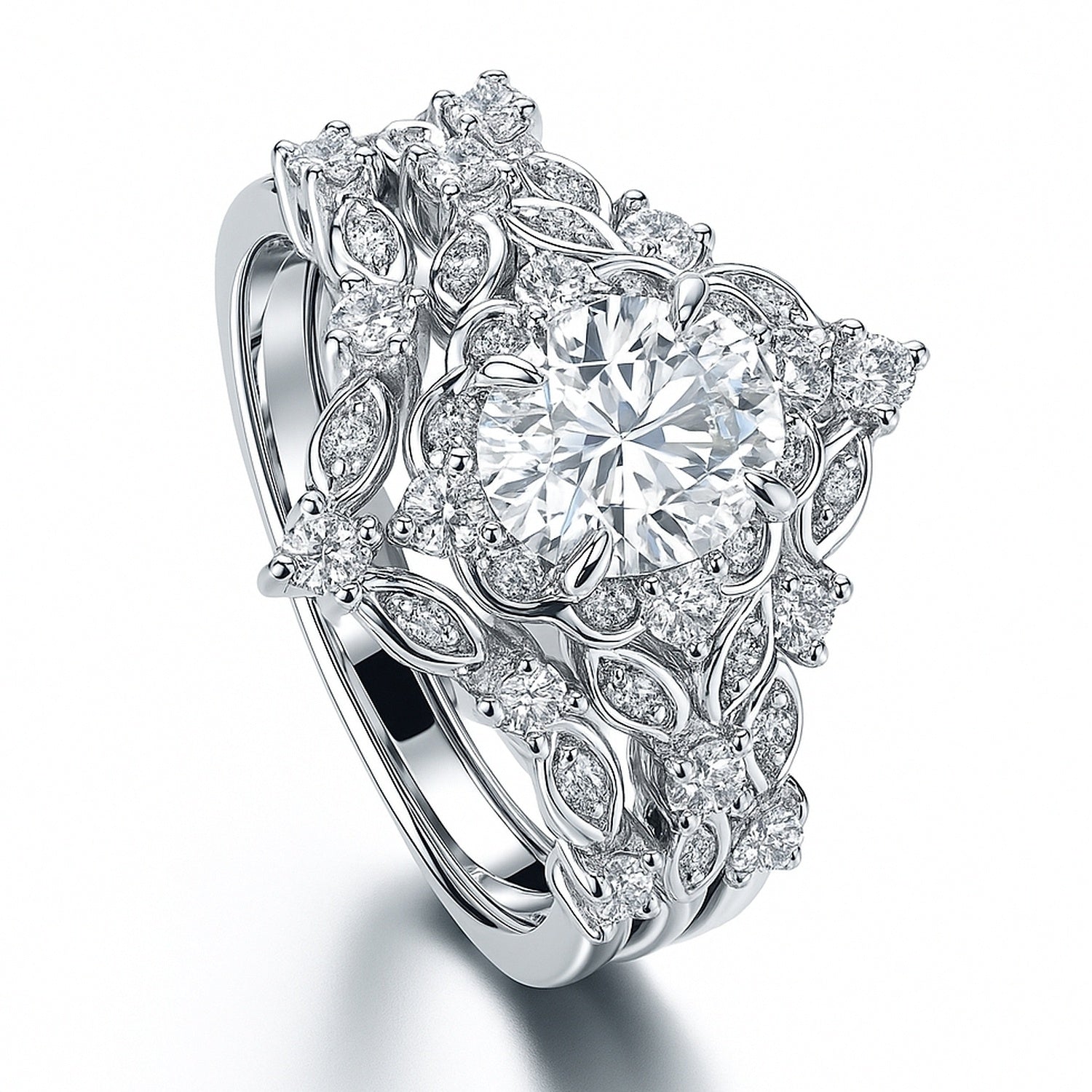 Halo Art Deco Chevron V Shaped CZ Ring Set in Sterling Silver, 4 of 15
