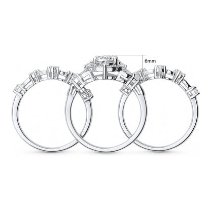 Halo Art Deco Chevron V Shaped CZ Ring Set in Sterling Silver