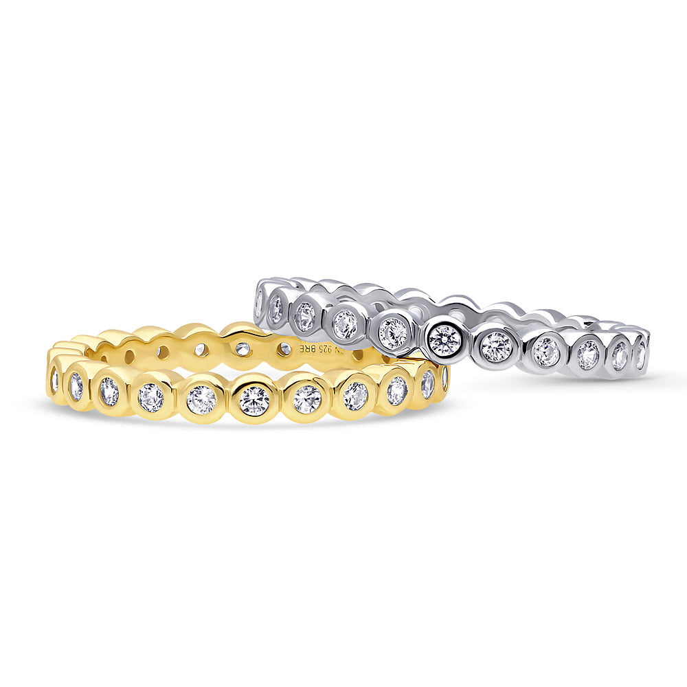 Front view of Bubble Bezel CZ Eternity Ring Set in Sterling Silver, 4 of 10