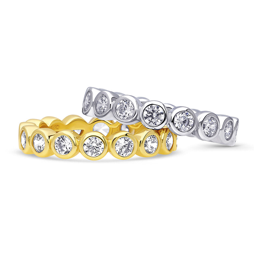 Front view of Bubble Bezel CZ Eternity Ring Set in Sterling Silver, 4 of 11