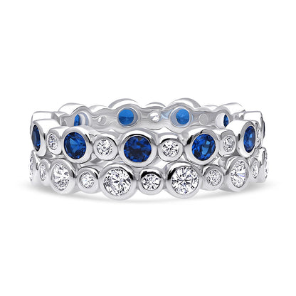 Bubble Bezel CZ Eternity Ring Set in Sterling Silver