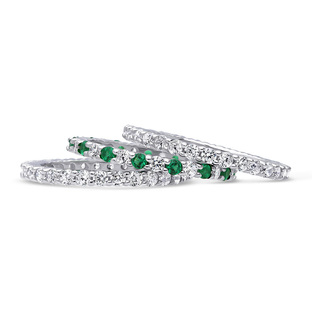 Front view of Pave CZ Eternity Ring Set in Sterling Silver, 4 of 6