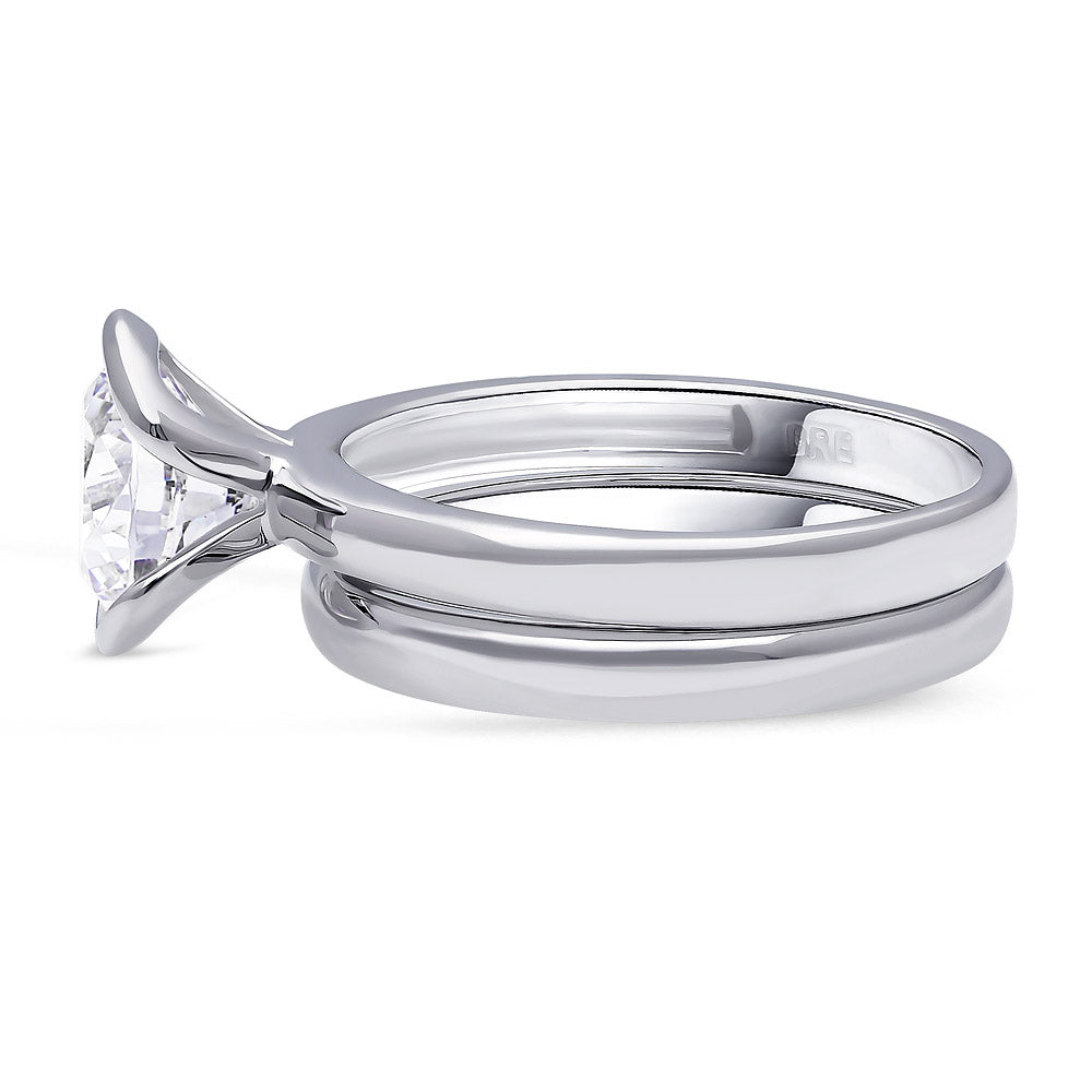 Angle view of Solitaire 2ct Bezel CZ Ring Set in Sterling Silver, 5 of 6