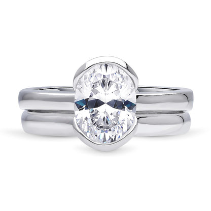 Solitaire 1.8ct Bezel Oval CZ Ring Set in Sterling Silver