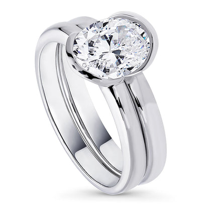 Solitaire 1.8ct Bezel Oval CZ Ring Set in Sterling Silver