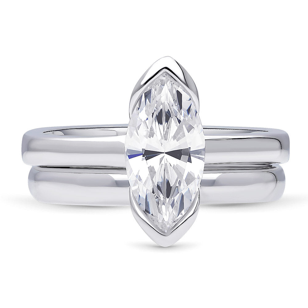 Solitaire 1.6ct Bezel Marquise CZ Ring Set in Sterling Silver
