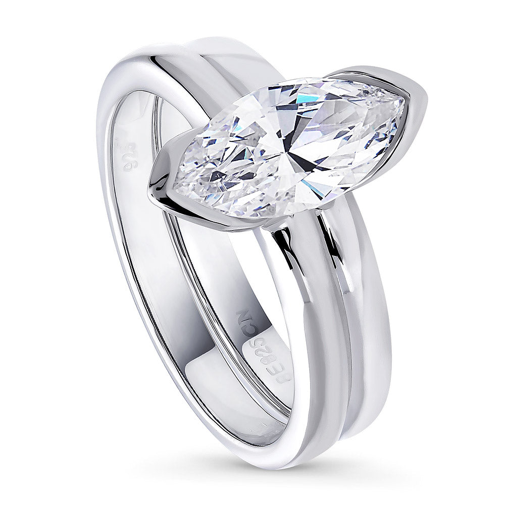 Solitaire 1.6ct Bezel Marquise CZ Ring Set in Sterling Silver