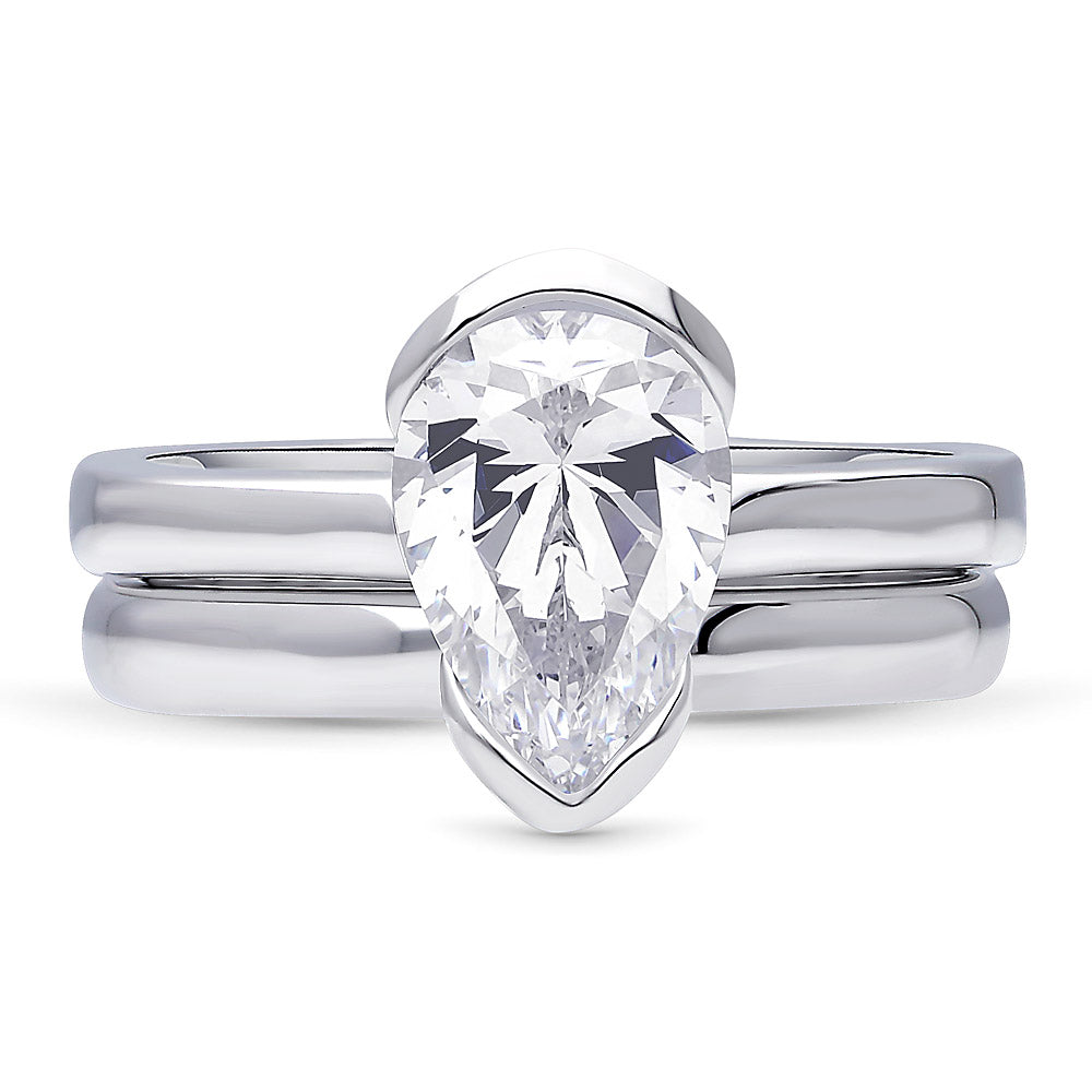 Solitaire 1.8ct Bezel Pear CZ Ring Set in Sterling Silver