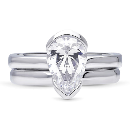 Solitaire 1.8ct Bezel Pear CZ Ring Set in Sterling Silver