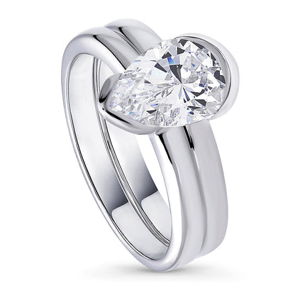 Solitaire 1.8ct Bezel Pear CZ Ring Set in Sterling Silver