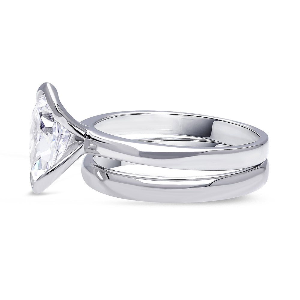 Angle view of Solitaire 1.8ct Bezel Pear CZ Ring Set in Sterling Silver, 5 of 9