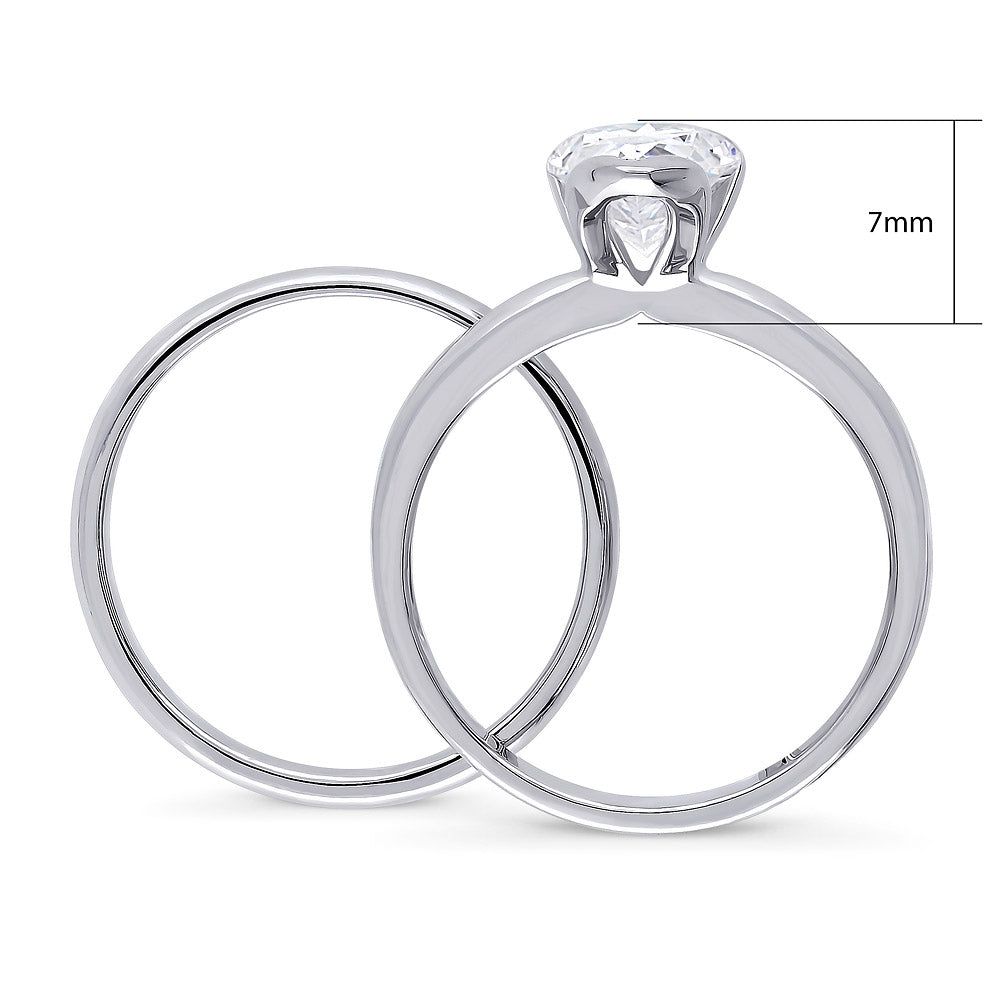 Alternate view of Solitaire 1.8ct Bezel Pear CZ Ring Set in Sterling Silver, 8 of 9